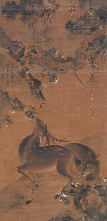 沈铨 清 呦呦鹿鸣 立轴